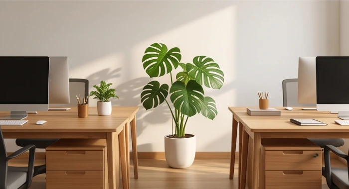 Bố trí bàn làm việc lệch hướng kèm cây xanh giúp hóa giải xung khắc giữa tuổi Dậu và tuổi Mão