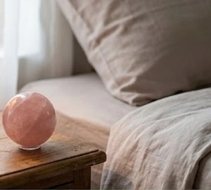 Đèn ngủ ánh sáng ấm và thạch anh hồng trên tab đầu giường hóa giải xung khắc cho vợ chồng tuổi Bính Thìn 1976