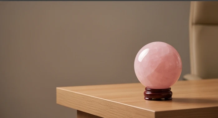 Bàn làm việc đặt lệch góc và trang trí quả cầu thạch anh hồng hóa giải xung khắc cho tuổi Tân Sửu 1961