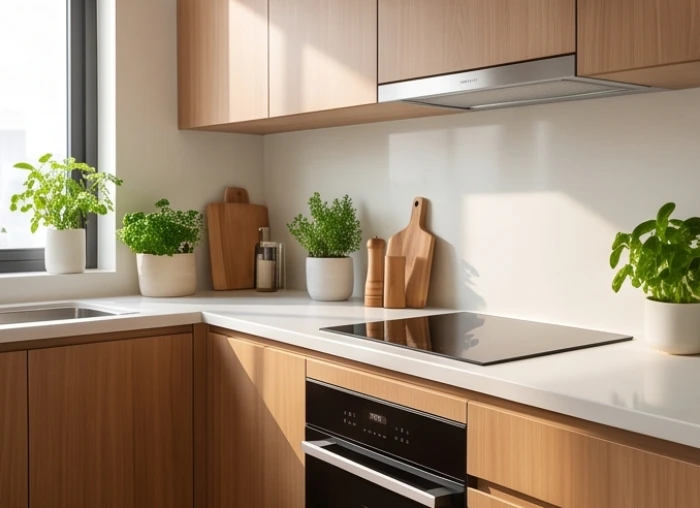 Không gian bếp gia đình hiện đại được bố trí hướng bếp chuẩn phong thủy hóa giải xung khắc cho cặp đôi Dần Thân