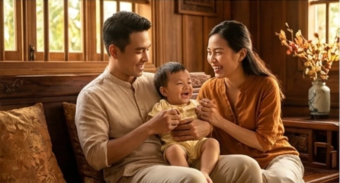 Gia đình nhỏ Việt Nam hạnh phúc quây quần bên con cái giúp hóa giải xung khắc khi xem tuổi Ngọ kết hôn với tuổi nào