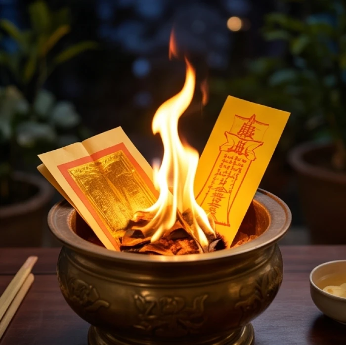 Nghi thức hóa vàng bài vị vàng và sớ khấn hoàn tất trọn vẹn lễ cúng giải hạn sao la hầu chiếu mệnh ngoài trời