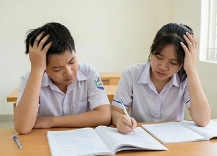 Hai bé học sinh tỏ ra căng thẳng và bảo vệ ý kiến riêng khi phân chia nhiệm vụ trực nhật trong lớp
