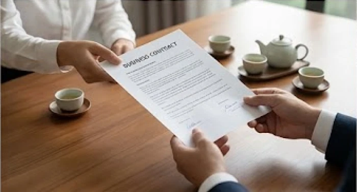 Hai đối tác đang thảo luận dự án kinh doanh trên bàn làm việc chuyên nghiệp
