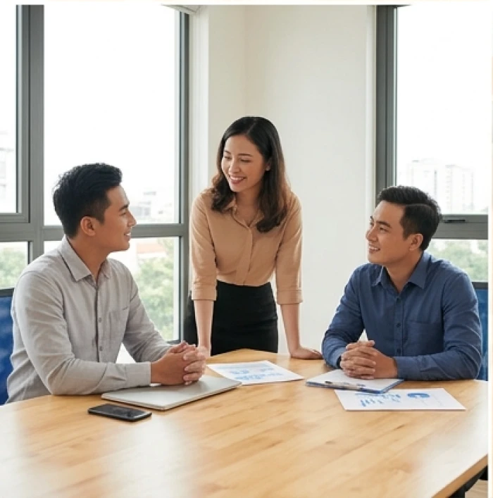 Buổi thảo luận dự án kinh doanh thuận lợi giữa nam Kỷ Mão và các đối tác hợp tuổi mệnh Hỏa và Kim