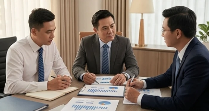 Buổi thảo luận công việc giữa nhóm đối tác tam hợp tuổi sửu thể hiện rõ sự phân quyền chuyên nghiệp và đồng lòng