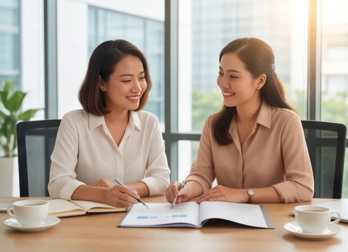 Buổi làm việc hợp tác kinh doanh cát lợi của nữ mạng Bính Thìn 1976 với đối tác hợp tuổi Đinh Tỵ và Tân Dậu