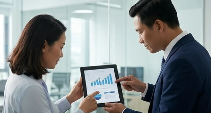 Cặp đôi đối tác tuổi Thân và Tuất phân chia vai trò quản lý tài chính hiệu quả trong phòng làm việc hiện đại