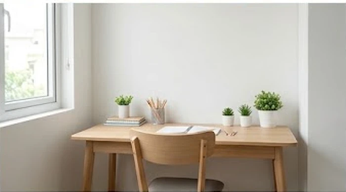 Bàn học bé gái sinh năm 2012 đặt hướng Đông Nam với chỗ ngồi tựa tường vững chắc và thoáng đãng