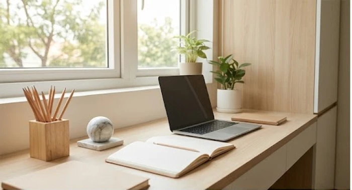 Bàn học được sắp xếp khoa học và quay về hướng đón sinh khí tốt cho việc hấp thụ kiến thức