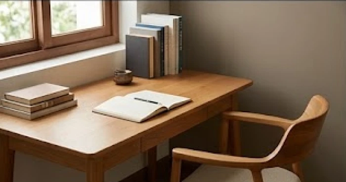 Bàn học bằng gỗ gọn gàng đặt theo hướng Sinh Khí giúp gia chủ tuổi Ất Dậu tập trung trí tuệ và hấp thu năng lượng