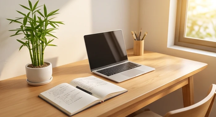 Góc bàn học bằng gỗ tự nhiên gọn gàng quay về phương vị cát lành hỗ trợ sự nghiệp cho người tuổi Nhâm Ngọ