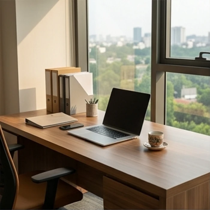 Bàn làm việc giám đốc tuổi Ngọ quay về hướng Sinh Khí đón năng lượng cát tinh trong văn phòng sáng sủa
