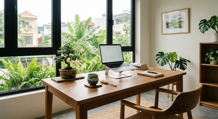 Không gian làm việc hiện đại bố trí hướng bàn làm việc hợp tuổi thân theo chuẩn phong thủy bát trạch