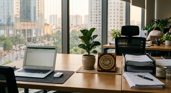 Người tuổi Thìn đo đạc hướng bàn làm việc hợp tuổi thìn bằng la bàn phong thủy tại văn phòng