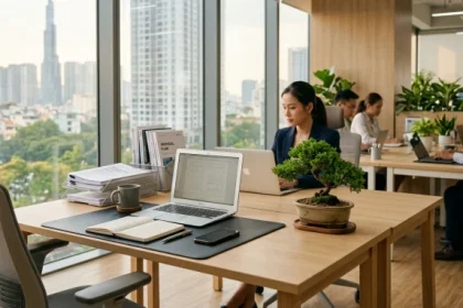 Không gian văn phòng hiện đại bố trí chuẩn hướng bàn làm việc hợp tuổi tý giúp mang lại sự tập trung và may mắn