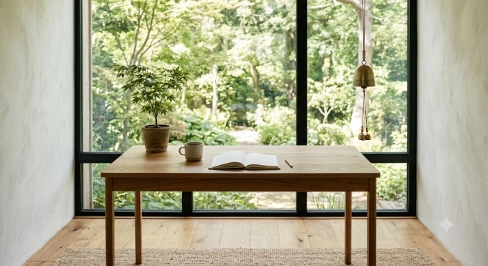 Không gian làm việc gọn gàng được bố trí hướng về phía có ánh sáng tự nhiên ngập tràn