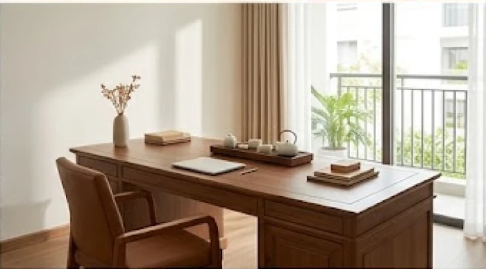 Bàn làm việc gỗ hướng về phương Tây Sinh Khí thu hút tài lộc cho nam mạng Bính Thìn 1976 cung Càn