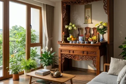 Không gian thờ cúng linh thiêng với cách bố trí hướng bàn thờ hợp tuổi ngọ giúp gia chủ thu hút tài lộc và bình an