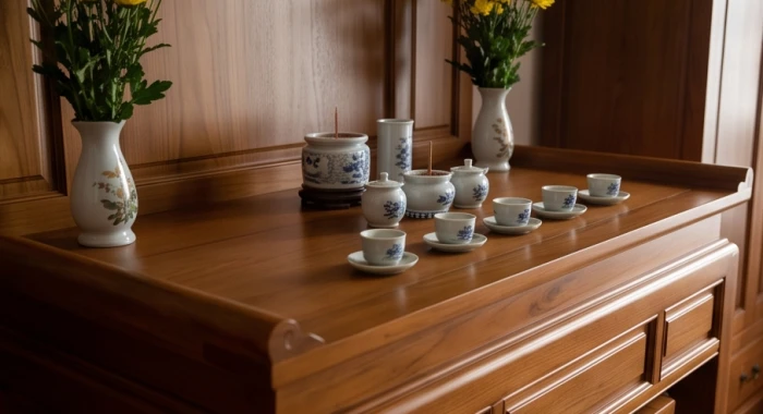 Bàn thờ gia tiên trang trọng quay mặt về hướng tây bắc đón vượng khí sinh tài cho nam gia chủ tuổi đinh dậu