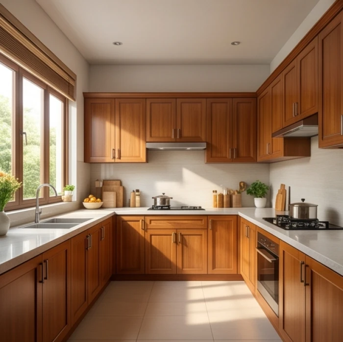 Gian bếp hiện đại với hướng bếp được đo đạc chuẩn xác để khắc chế hướng cửa chính chưa phù hợp