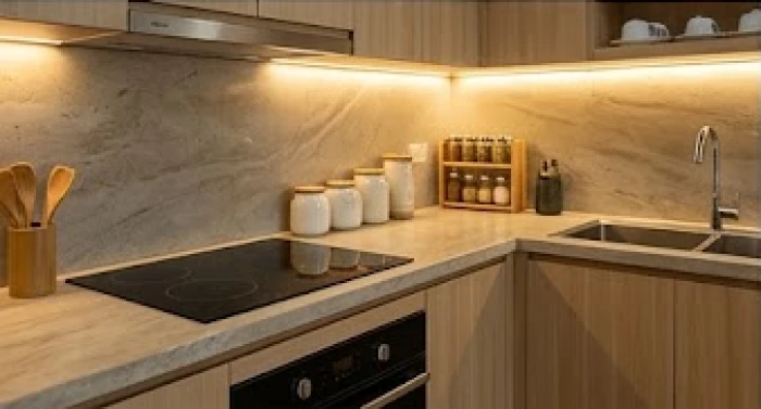 Không gian bếp nấu hiện đại có thiết kế chuẩn ngũ hành để khắc chế hướng nhà xấu