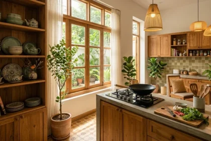 Gian bếp ấm cúng mang phong cách Việt Nam với thiết kế chuẩn hướng bếp hợp tuổi dần giúp thu hút tài lộc