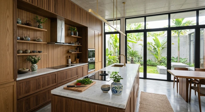 Không gian nhà bếp hiện đại tại Việt Nam với thiết kế chuẩn phong thủy giúp xác định hướng bếp hợp tuổi sửu chính xác