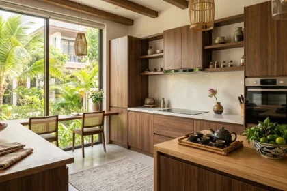 Không gian bếp hiện đại được thiết kế chuẩn phong thủy với hướng bếp hợp tuổi tuất giúp gia chủ thu hút tài lộc