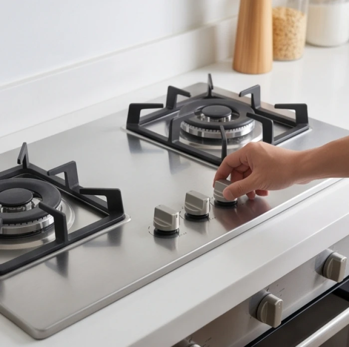 Núm vặn điều khiển của bếp ga được căn chỉnh quay về hướng cát nhằm áp chế luồng hung khí