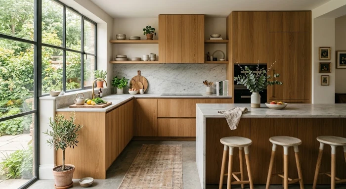 Căn bếp hiện đại được thiết kế chuẩn phong thủy giúp gia đạo người tuổi Mậu Tuất luôn êm ấm hòa thuận