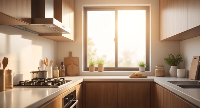Căn bếp hiện đại có hướng lưng người nấu quay về phương Tây Nam giúp đón nhận vượng khí