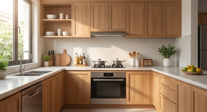 Khu vực gian bếp gọn gàng bố trí chuẩn nguyên lý tọa hung hướng cát cho gia chủ nữ mạng cung Cấn