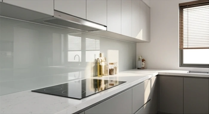 Gian bếp hiện đại gọn gàng với bếp từ cao cấp được xoay mặt hướng về phương Tây để đón nhận vượng khí Phục Vị