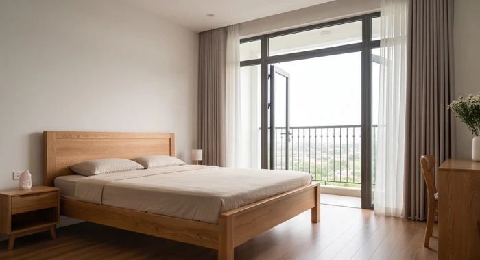 Phòng ngủ hiện đại bố trí hướng chân giường quay về phương Sinh Khí đón ánh sáng tự nhiên
