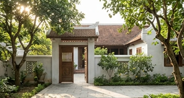 Thiết kế cổng và cửa chính lệch tâm dẫn luồng gió chữ S chuẩn hướng cổng cửa chính tân mão 1951
