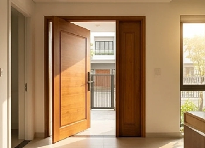Cửa chính bằng gỗ mở rộng đón ánh sáng tự nhiên cho ngôi nhà hợp phong thủy tuổi Kỷ Dậu 1969 nam nữ mạng