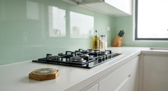 Không gian bếp hiện đại với hướng núm vặn bếp ga được định vị chuẩn theo la bàn phong thủy