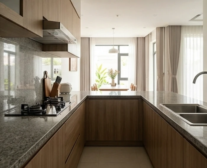 Khu bếp tiện nghi được bố trí chuẩn nguyên tắc tọa hung hướng cát cho gia chủ tuổi Canh Tý