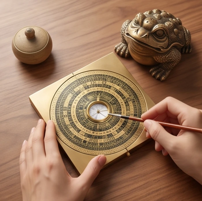 Sử dụng la bàn đo hướng cung phi bát trạch để xoay mặt tượng thiềm thừ đón sinh khí