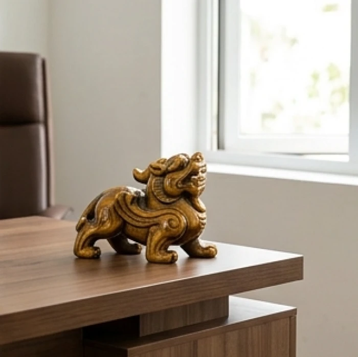 Linh vật tỳ hưu đặt tại góc trái bàn làm việc chếch 45 độ hướng ra cửa đón nhận sinh khí