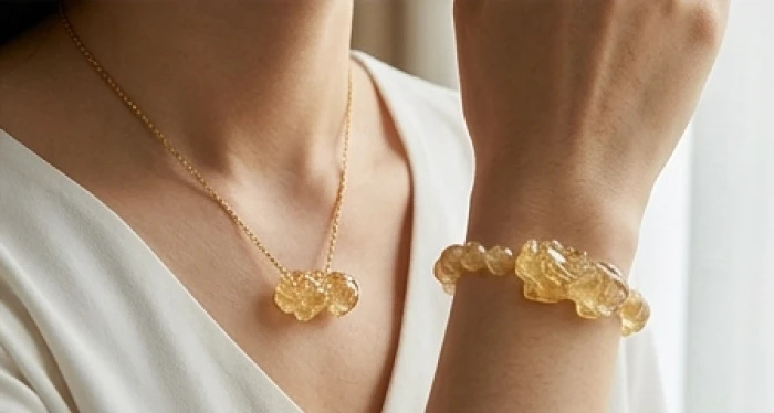 Mặt dây chuyền và vòng tay Tỳ Hưu đá tự nhiên đeo với phần đầu hướng lên trên đón tài lộc chuẩn quy tắc