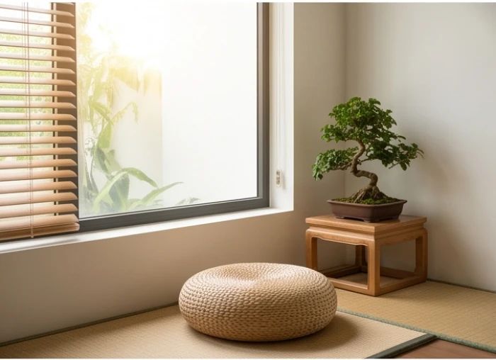 Góc thư giãn thanh tịnh bên khung cửa sổ quay về hướng Đông Nam ngập tràn nắng mai