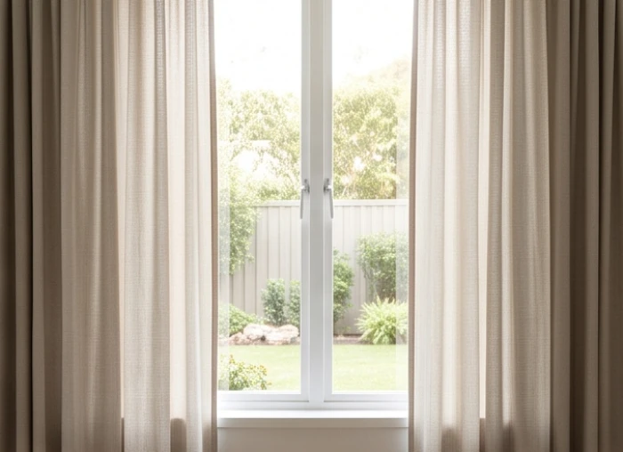 Cửa sổ hướng Đông Nam với rèm che cản bớt ánh sáng nhằm điều hòa năng lượng tương khắc Kim Mộc