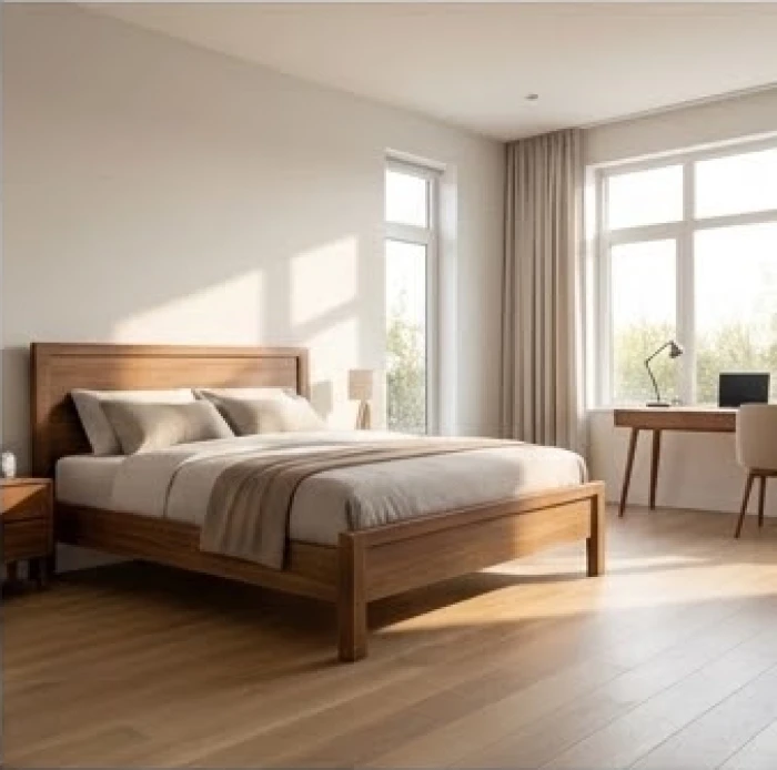Phòng ngủ được bố trí chuẩn phong thủy với hướng chân giường quay về Đông Bắc
