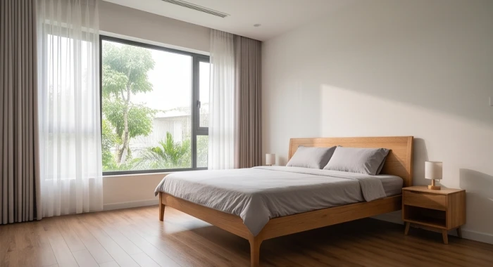 Giường ngủ gỗ xoan đào kê chân hướng Đông Nam thuận lợi cho nam mạng tuổi Canh Ngọ