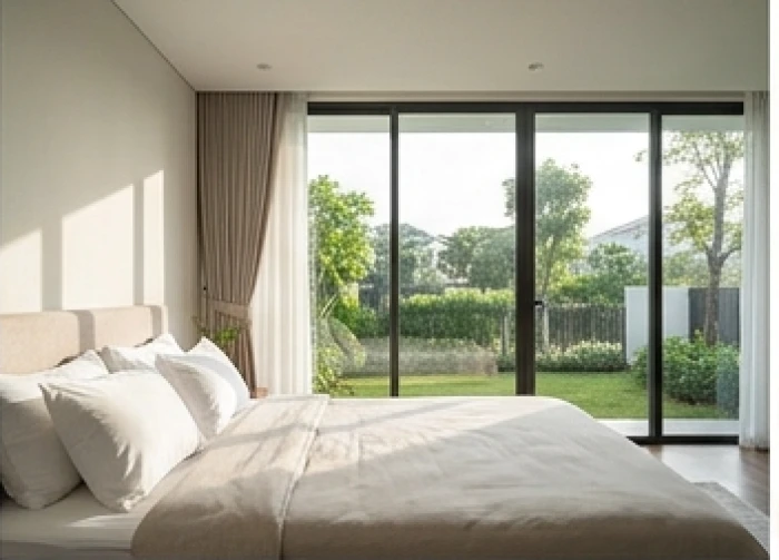 Chiếc giường ngủ hướng về phương vị sinh khí trong phòng ngủ ngập tràn ánh sáng