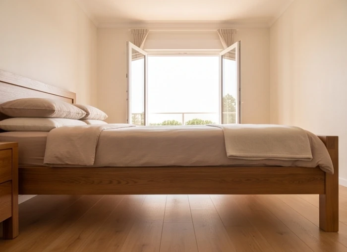 Góc nhìn từ chân giường ra hướng cửa sổ đón sinh khí chuẩn nguyên tắc phong thủy phòng ngủ