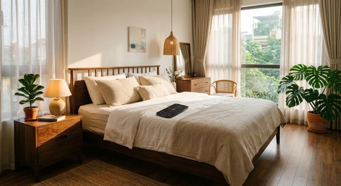 Sơ đồ đo đạc và bố trí hướng giường ngủ hợp tuổi ngọ giúp cân bằng luồng khí phong thủy trong phòng ngủ