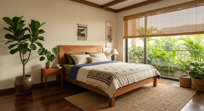 Phòng ngủ hiện đại mang đậm nét văn hóa Việt Nam với hướng giường ngủ hợp tuổi tỵ chuẩn phong thủy